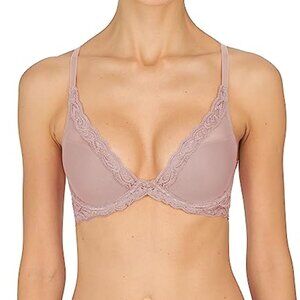 Natori Women's Feathers Lace Contour Underwire Plunge Bra 730023, Antique, 32G